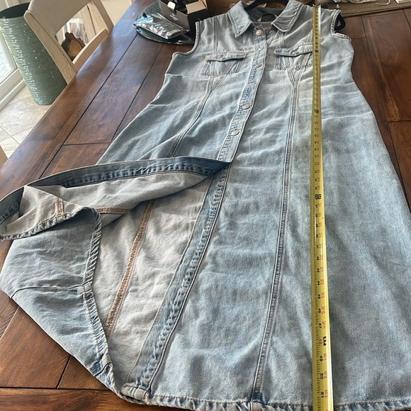 Zara blue maxi long denim jean distressed sleeveless button down dress sz XL - Picture 7 of 16